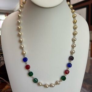 Faux Pearl and Multicolor Bead Women's Necklace